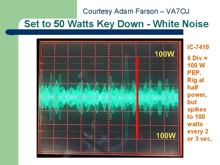 Courtesy Adam Farson – VA 7 OJ Set to 50 Watts Key Down -