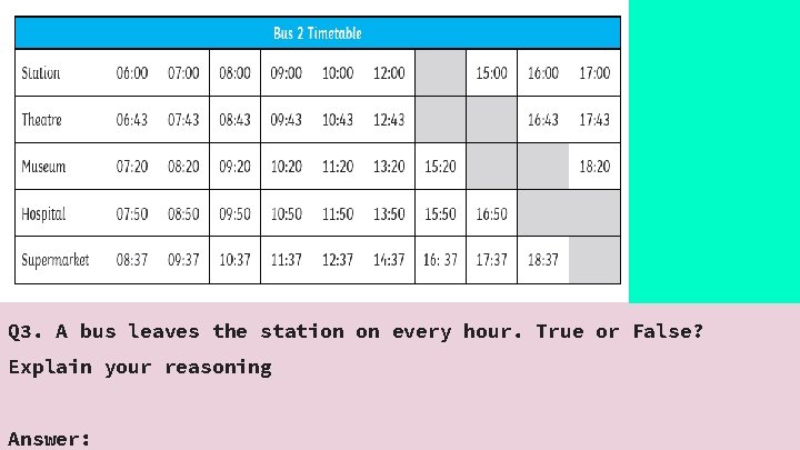 Q 3. A bus leaves the station on every hour. True or False? Explain