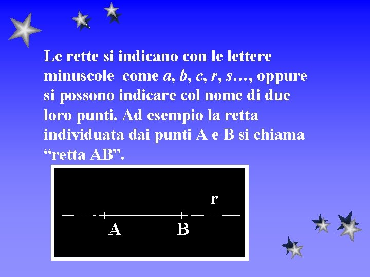 Le rette si indicano con le lettere minuscole come a, b, c, r, s…,