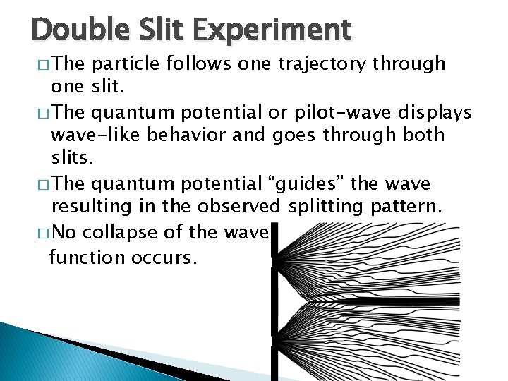 Double Slit Experiment � The particle follows one trajectory through one slit. � The