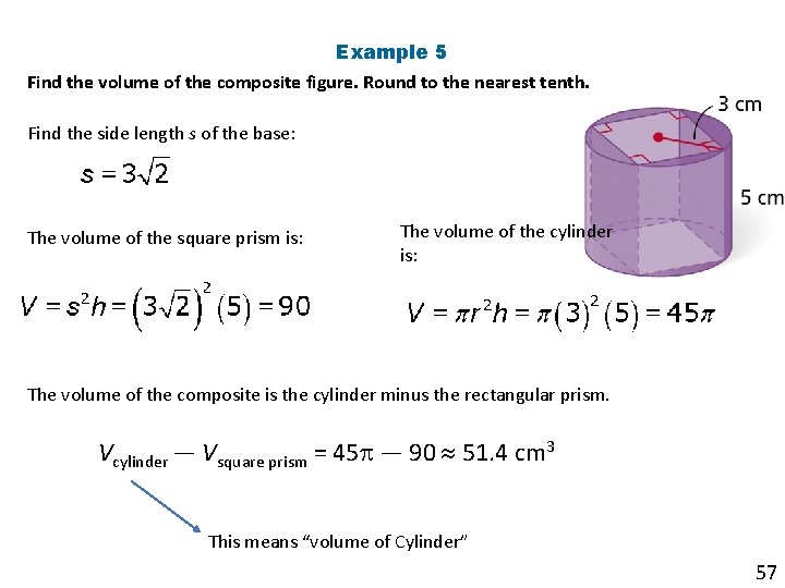 Example 5 Find the volume of the composite figure. Round to the nearest tenth.