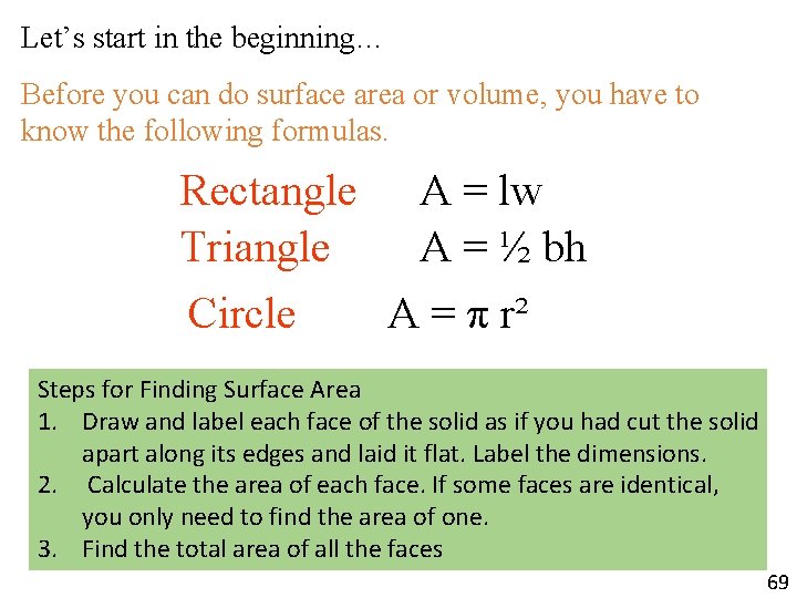 Let’s start in the beginning… Before you can do surface area or volume, you