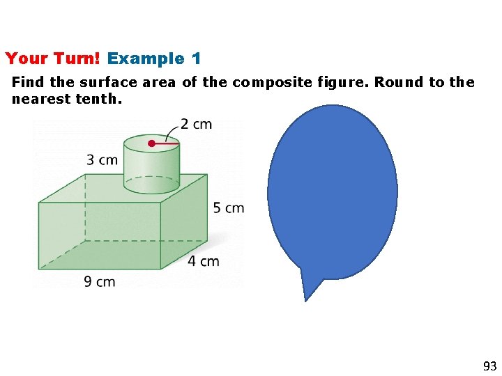 Your Turn! Example 1 Find the surface area of the composite figure. Round to