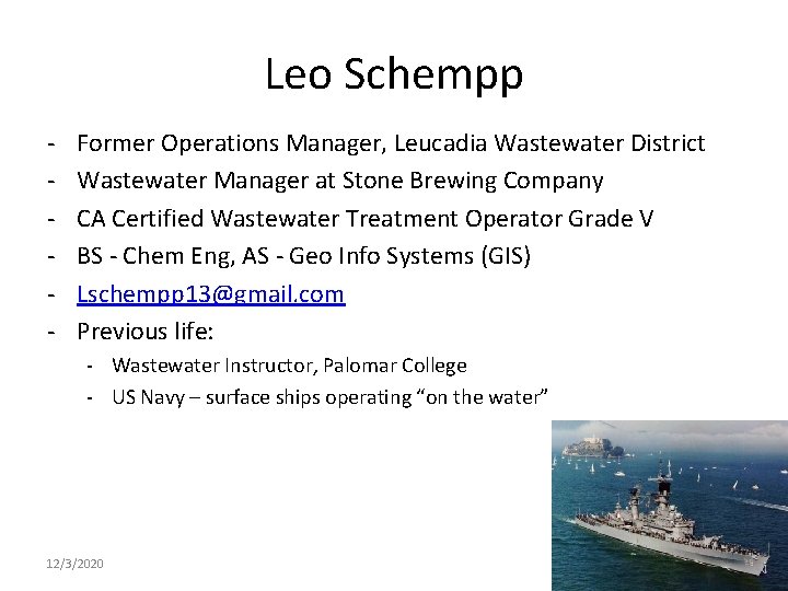 Leo Schempp - Former Operations Manager, Leucadia Wastewater District Wastewater Manager at Stone Brewing