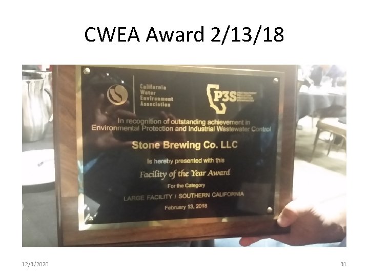 CWEA Award 2/13/18 12/3/2020 31 