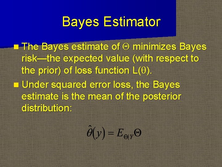 Bayes Estimator Q minimizes Bayes risk—the expected value (with respect to the prior) of