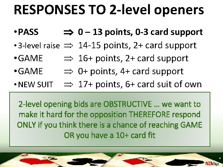RESPONSES TO 2 -level openers • 3 -level raise • GAME • NEW SUIT