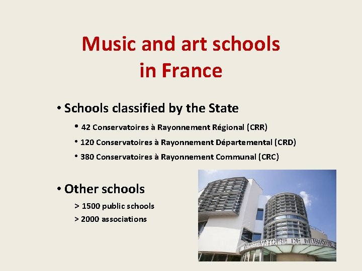 Music and art schools in France • Schools classified by the State • 42