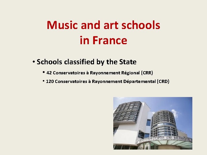 Music and art schools in France • Schools classified by the State • 42