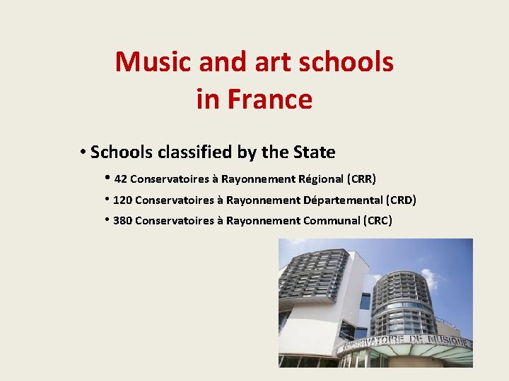 Music and art schools in France • Schools classified by the State • 42