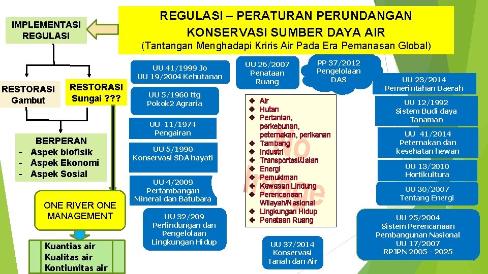 IMPLEMENTASI REGULASI – PERATURAN PERUNDANGAN KONSERVASI SUMBER DAYA AIR (Tantangan Menghadapi Kriris Air Pada