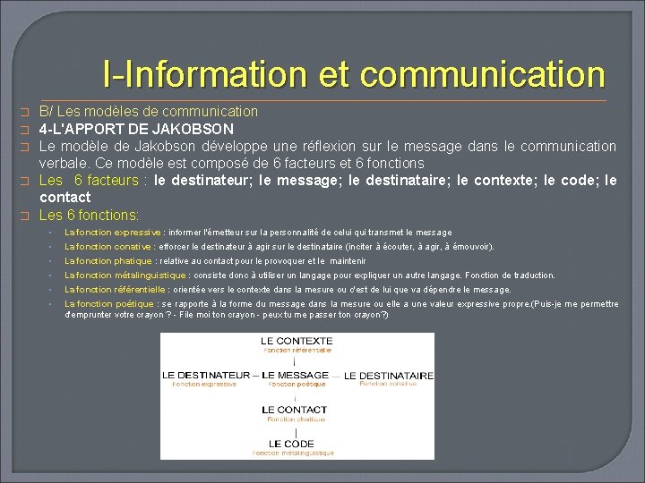 I-Information et communication � � � B/ Les modèles de communication 4 -L'APPORT DE