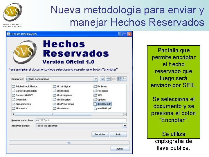 Nueva metodología para enviar y manejar Hechos Reservados Pantalla que permite encriptar el hecho