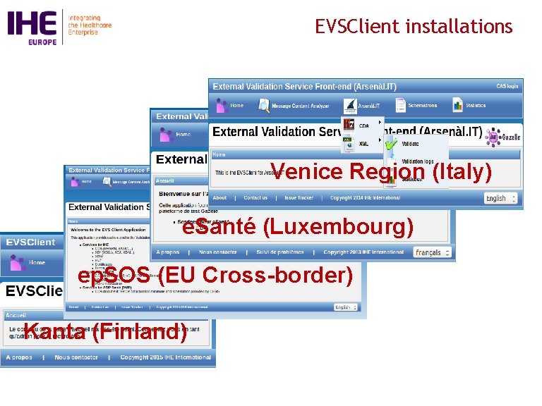 EVSClient installations Venice Region (Italy) e. Santé (Luxembourg) ep. SOS (EU Cross-border) Kanta (Finland)
