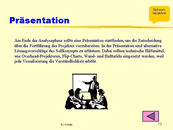 Präsentation Stichwort. Verzeichnis Am Ende der Analysephase sollte eine Präsentation stattfinden, um die Entscheidung