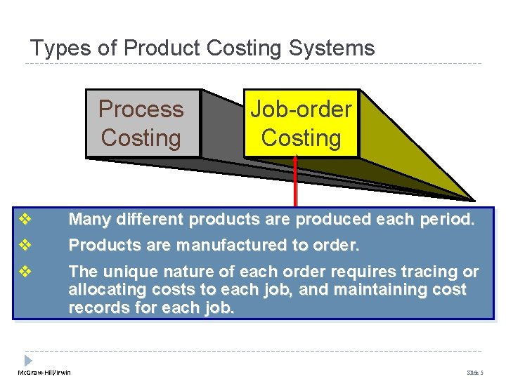 Types of Product Costing Systems Process Costing Job-order Costing v v Many different products