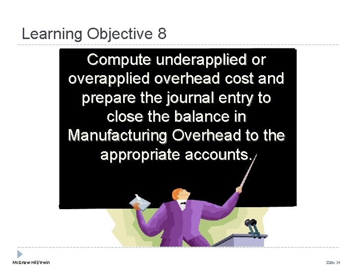 Learning Objective 8 Compute underapplied or overapplied overhead cost and prepare the journal entry