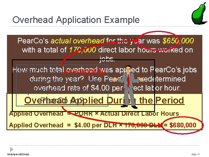 Overhead Application Example Pear. Co’s actual overhead for the year was $650, 000 with