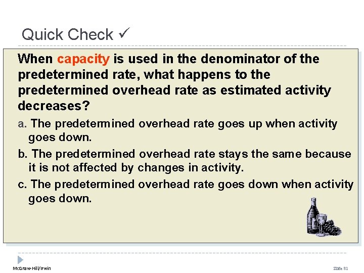 Quick Check When capacity is used in the denominator of the predetermined rate, what