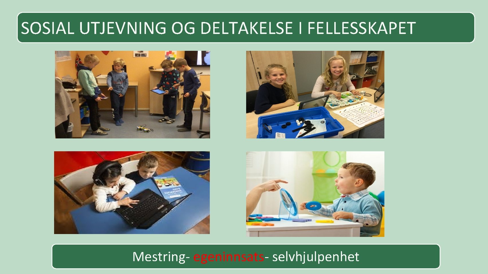 SOSIAL UTJEVNING OG DELTAKELSE I FELLESSKAPET Mestring- egeninnsats- selvhjulpenhet 