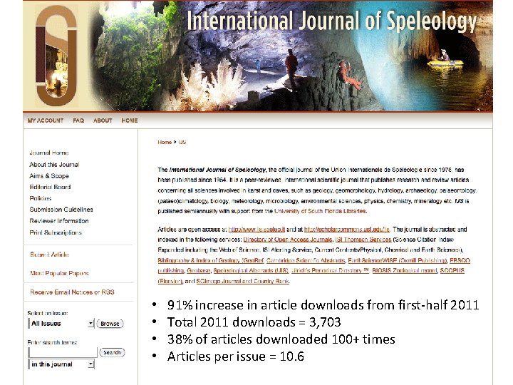  • • 91% increase in article downloads from first-half 2011 Total 2011 downloads