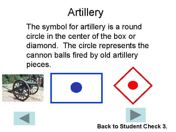 Artillery The symbol for artillery is a round circle in the center of the