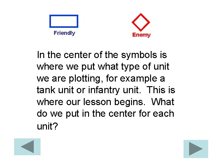 Friendly Enemy In the center of the symbols is where we put what type