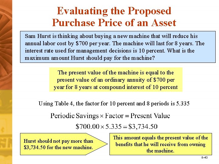 Evaluating the Proposed Purchase Price of an Asset Sam Hurst is thinking about buying