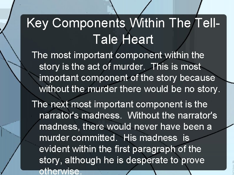Key Components Within The Tell. Tale Heart The most important component within the story