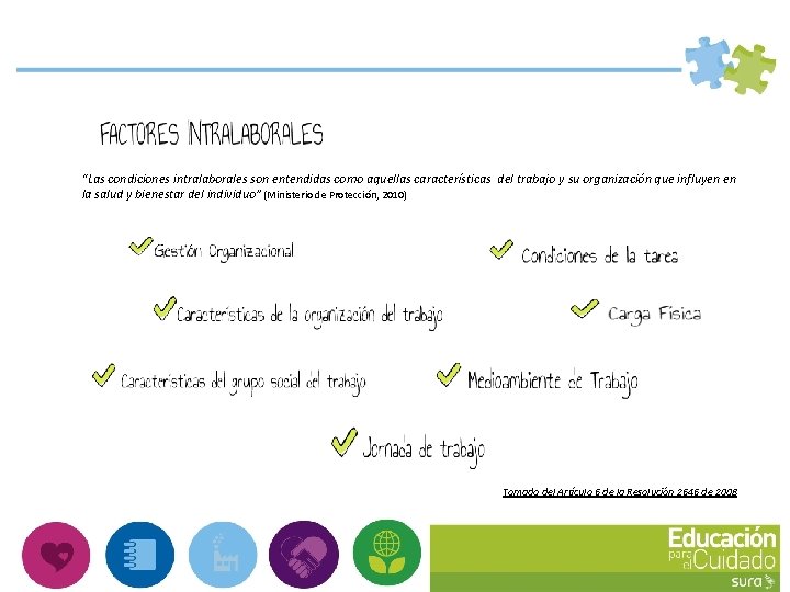 “Las condiciones intralaborales son entendidas como aquellas características del trabajo y su organización que