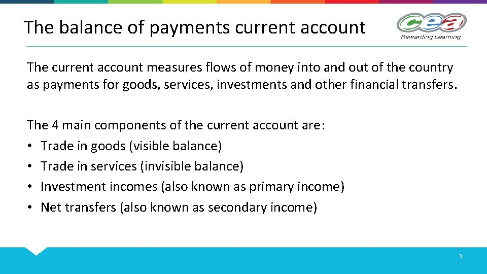 The balance of payments current account The current account measures flows of money into