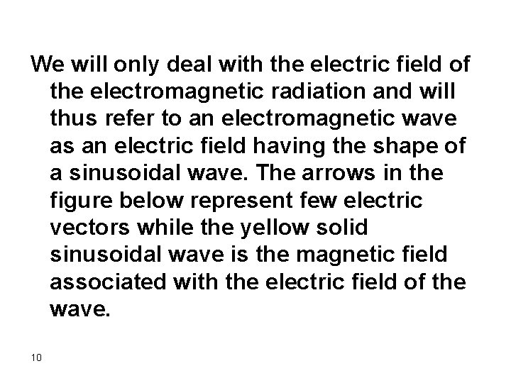 We will only deal with the electric field of the electromagnetic radiation and will