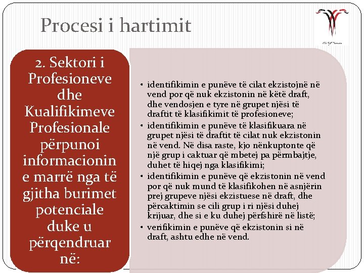 Procesi i hartimit 2. Sektori i Profesioneve dhe Kualifikimeve Profesionale përpunoi informacionin e marrë