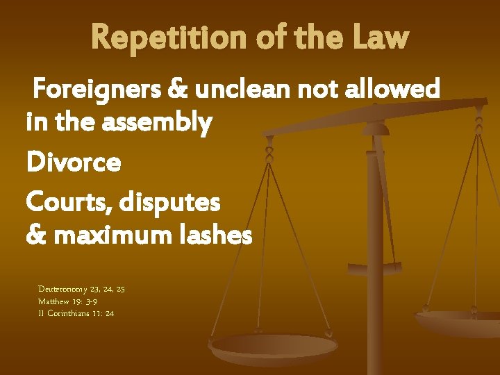 Repetition of the Law Foreigners & unclean not allowed in the assembly Divorce Courts,