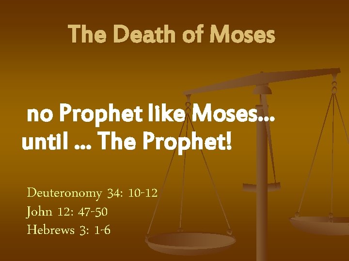 The Death of Moses no Prophet like Moses… until … The Prophet! Deuteronomy 34: