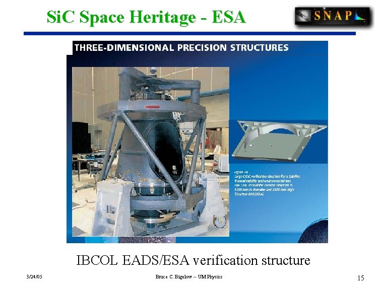 Si. C Space Heritage - ESA IBCOL EADS/ESA verification structure 3/24/05 Bruce C. Bigelow