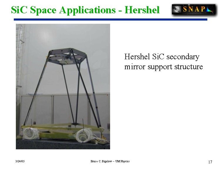 Si. C Space Applications - Hershel Si. C secondary mirror support structure 3/24/05 Bruce