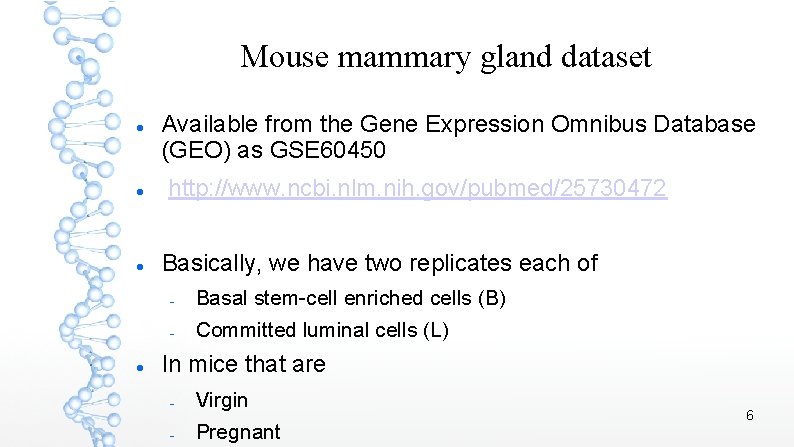 Mouse mammary gland dataset Available from the Gene Expression Omnibus Database (GEO) as GSE