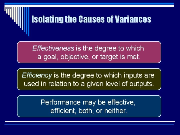 Isolating the Causes of Variances Effectiveness is the degree to which a goal, objective,