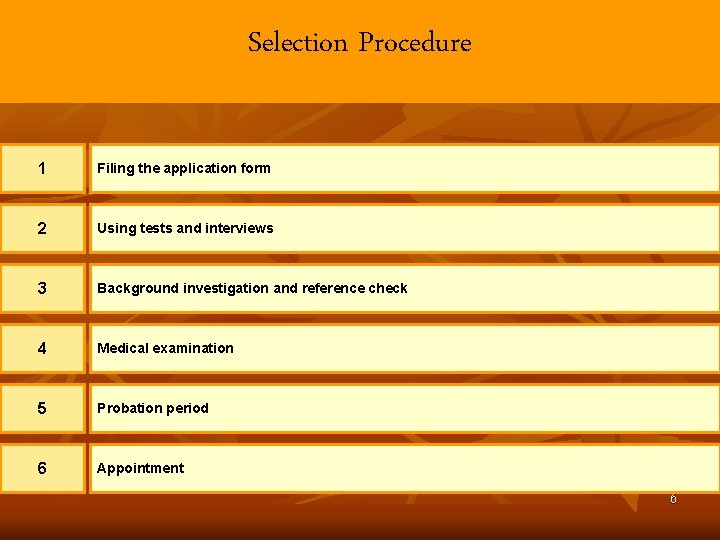 Selection Procedure 1 Filing the application form 2 Using tests and interviews 3 Background Selection Procedure 1 Filing the application form 2 Using tests and interviews 3 Background