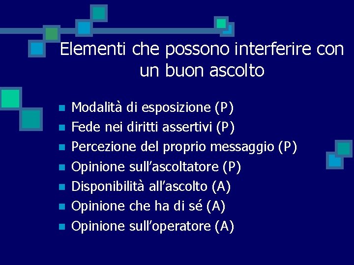 Elementi che possono interferire con un buon ascolto n n n n Modalità di