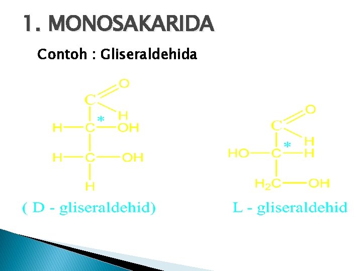 1. MONOSAKARIDA Contoh : Gliseraldehida 