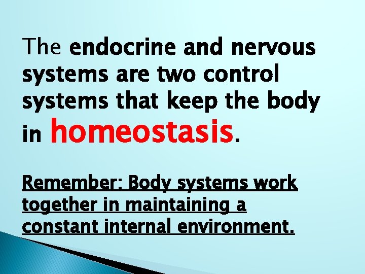 The endocrine and nervous systems are two control systems that keep the body in