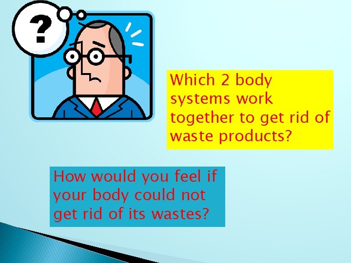 Which 2 body systems work together to get rid of waste products? How would