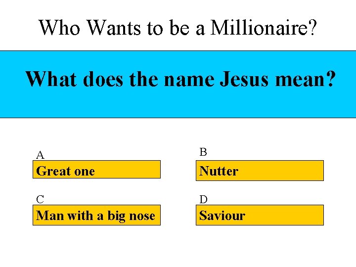 Who Wants to be a Millionaire? What does the name Jesus mean? A B