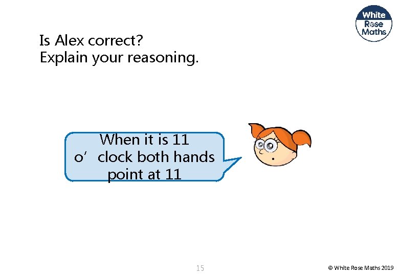 Is Alex correct? Explain your reasoning. When it is 11 o’clock both hands point