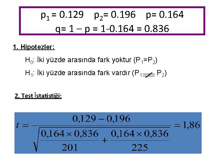 p 1 = 0. 129 p 2= 0. 196 p= 0. 164 q= 1