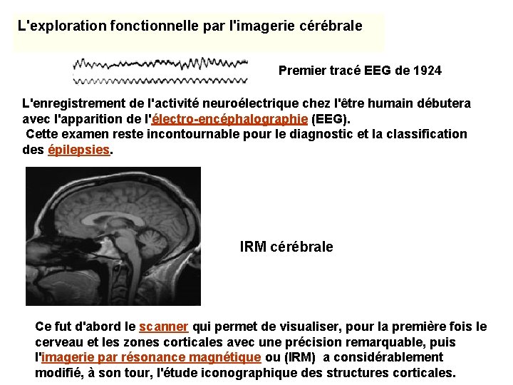 L'exploration fonctionnelle par l'imagerie cérébrale Premier tracé EEG de 1924 L'enregistrement de l'activité neuroélectrique