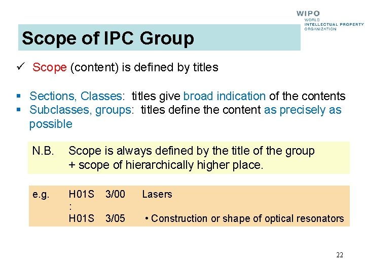 Scope of IPC Group ü Scope (content) is defined by titles § Sections, Classes: