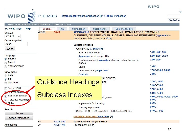 Guidance Headings Subclass Indexes 50 